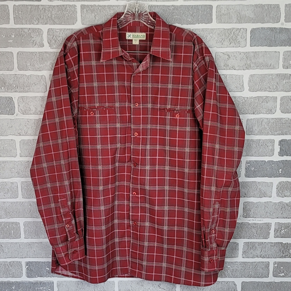 Haband Vintage 80's Button Down Plaid Shirt Made in Switzerland Men's Size L